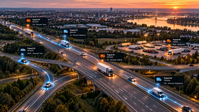 Flota pojazdów monitorowana na trasie, z bazą w Polsce i zasięgiem w Unii Europejskiej oraz poza nią